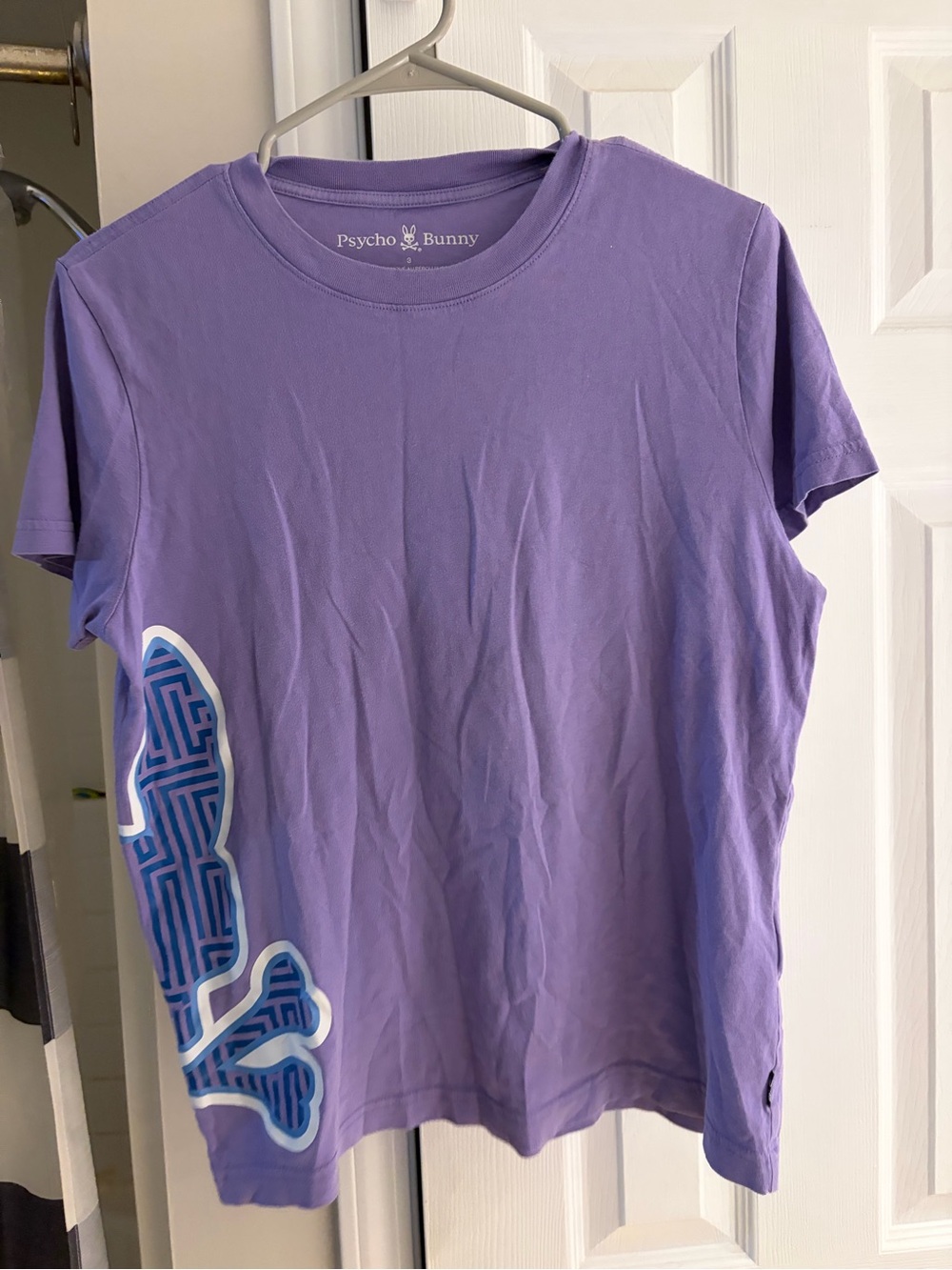 Psycho Bunny Lavender Short-Sleeve Tee with Blue Graphic Skull size 3 XS